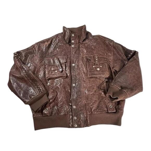 Vintage Al Wissam Leather Jacket Mens 54 3XL Brown Genuine Hip Hop 90s Rare